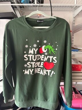 Teacher Christmas Sweatshirt - Green "My Students Stole My Heart" Grinch